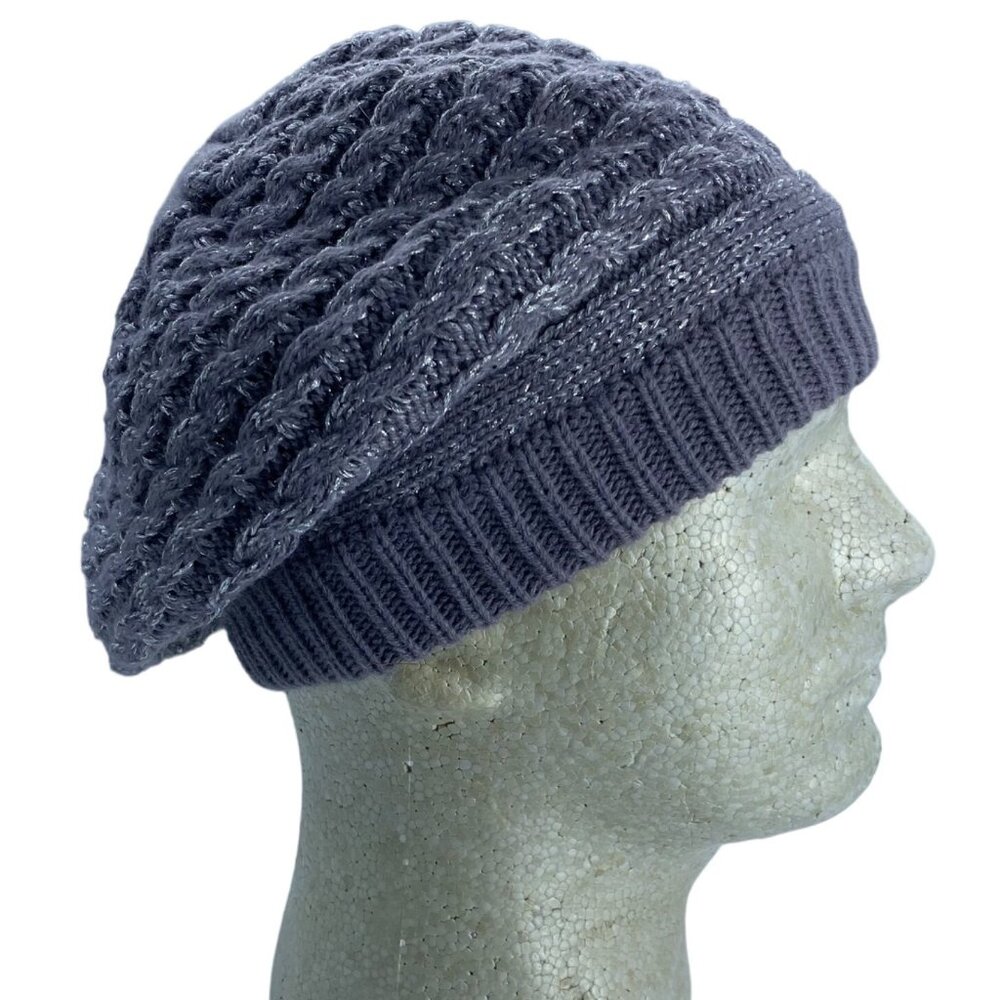 Dorfman‎ Milano Scala Pronto Cable Knit Slouch Beret Hat Cap Purple Metallic